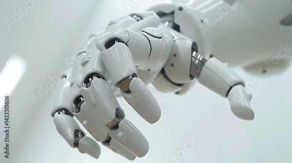 Fototapeta A robotic arm in an AI powered research facility, assembling precision parts for robots used in scientific data collection in extreme environments, Science-tech style