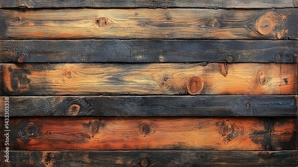 Fototapeta Rustic Charred and Natural Wood Plank Wall Background Texture