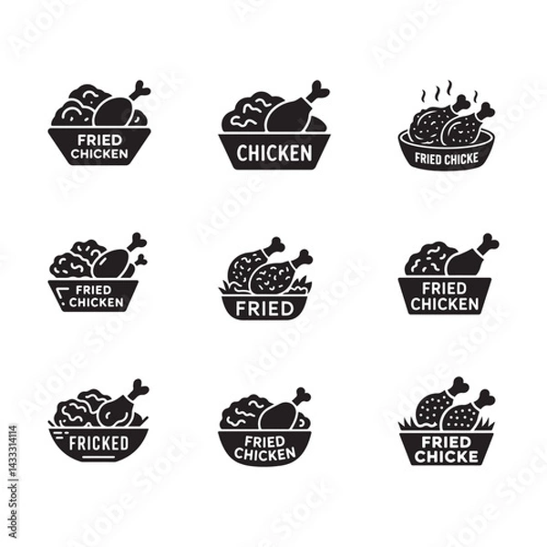 Fototapeta Black Icon Fried Chicken Vector bundle