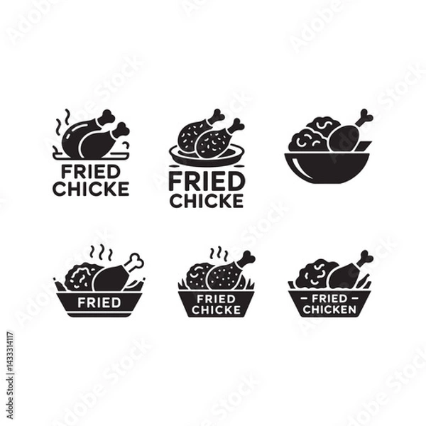 Fototapeta Black Icon Fried Chicken Vector Clean White Background  bundle