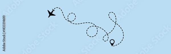 Fototapeta dotted route line the way airplane. Plane paths. Aircraft tracking, planes, travel, map pins, location pins. Vector illustration.