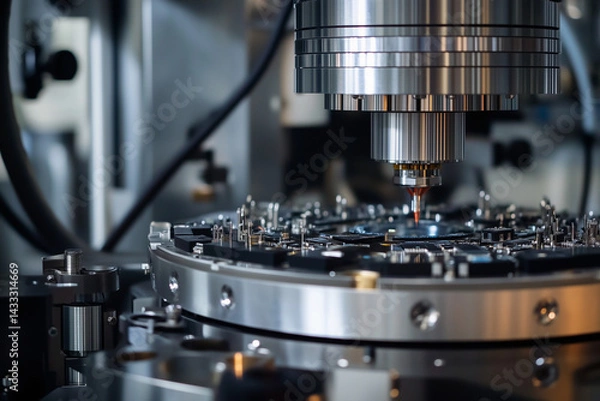Fototapeta machine is making a small object. The object is made of metal and has many small holes