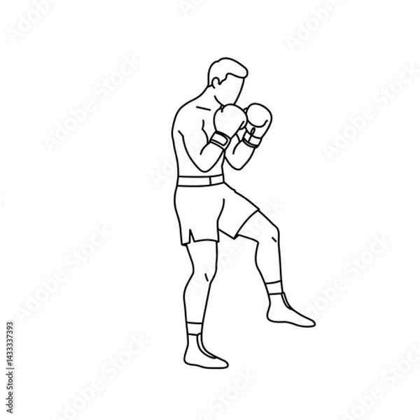 Obraz Male boxer pivot movement — minimal line art boxing footwork illustration