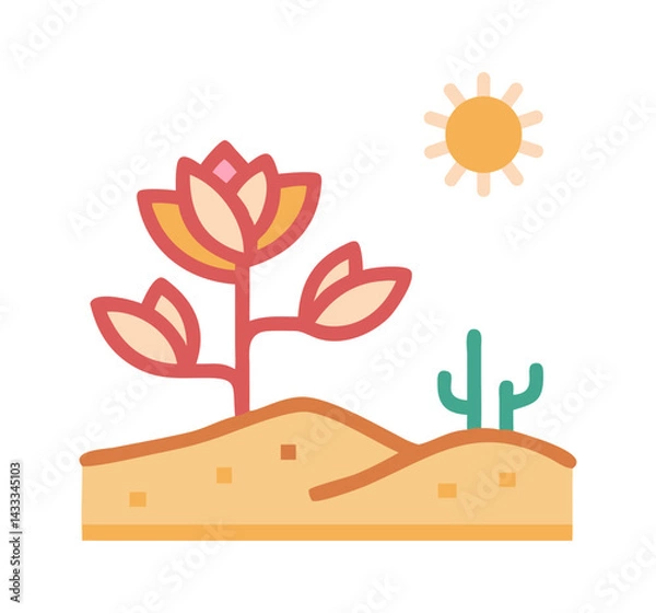 Fototapeta Desert Bloom Vector Illustration on White Background
