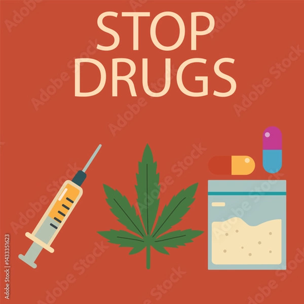 Fototapeta Vector illustration on the theme of combating drug abuse and drug trafficking