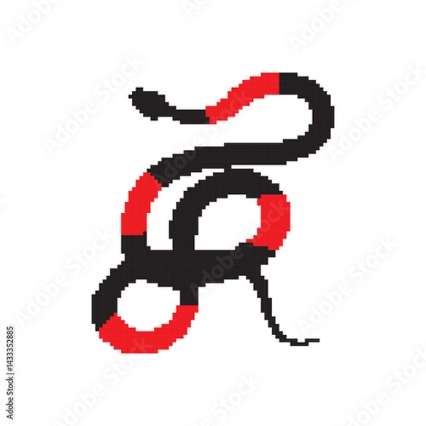 Obraz Pixel snake icon, 8 bit viper symbol, retro style computing serpent sign, simple snake silhouette