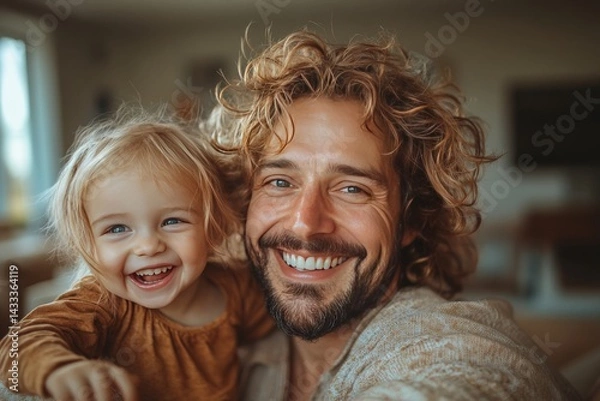 Fototapeta A loving father plays with his children in the living room. Generative AI
