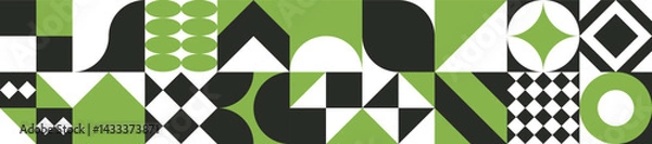 Fototapeta Geometric shapes with bold abstract pattern in green, in minimalist style. A modern vector background, perfect for posters, flyers, banners and advertisements.