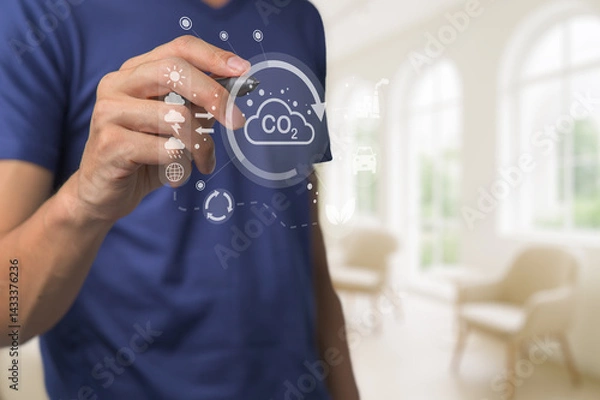Obraz Human Hand Illustrating Carbon Dioxide Concept in Modern Interior