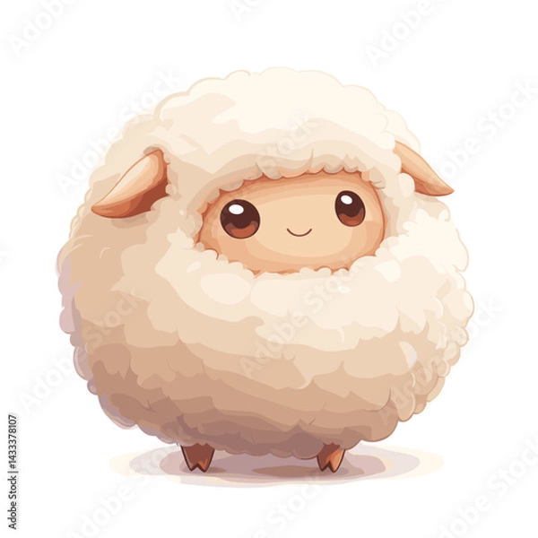 Obraz Cute fluffy sheep cartoon vector illustration