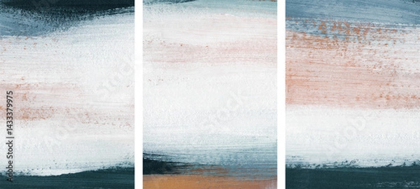 Fototapeta Three minimalist artist-made paintings. Versatile artistic image for creative design projects: posters, banners, websites, covers, cards, magazines, prints, wallpapers. Acrylic on cardboard.