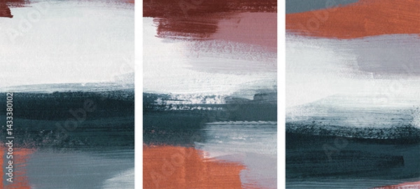 Fototapeta Three minimalist artist-made paintings. Abstraction. Versatile artistic image for creative design projects: posters, banners, websites, covers, cards, magazines, prints, wallpapers. Acrylic on paper.