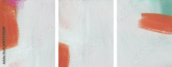 Fototapeta Three minimalist artist-made paintings. Abstraction. Versatile artistic image for creative design projects: posters, banners, websites, cards, magazines, prints, wallpapers. Acrylic on paper.