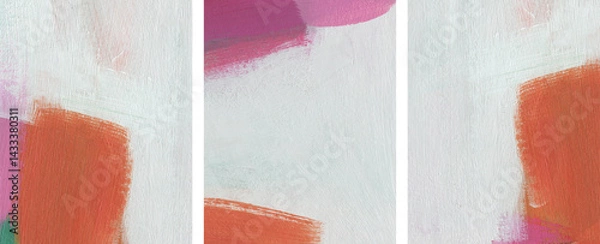 Fototapeta Three minimalist artist-made paintings. Abstraction. Versatile artistic image for creative design projects: posters, banners, websites, cards, magazines, prints and wallpapers. Acrylic on paper.