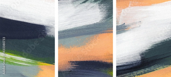 Fototapeta Three minimalist artist-made paintings. Abstract texture. Versatile artistic image for creative design projects: posters, banners, websites, covers, cards, magazines, prints, wallpapers.