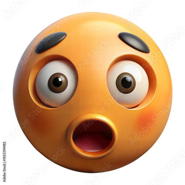 Fototapeta 3d emoji shocked face, 3D Rendering shocked emoji with emotion isolated on transparent background