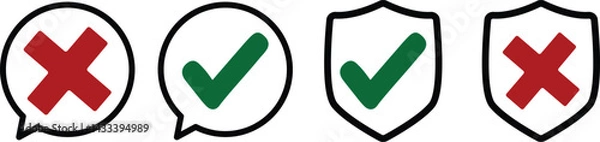 Obraz Green Check and Red X Icons Approval and Rejection Signs for Web and Print editable colors