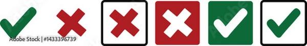 Obraz Tick and Cross Icon Set Approved and Denied Symbols in Fun and Bold Styles editable colors