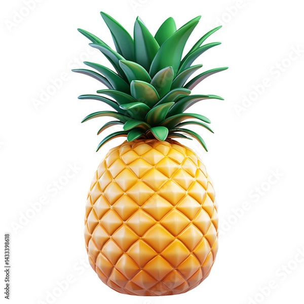 Fototapeta Vibrant 3D Render of a Single Pineapple Isolated on White