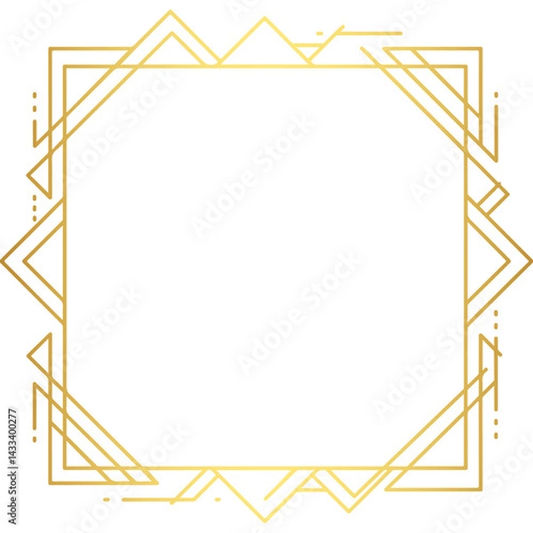 Obraz  Elegant luxury golden geometric frame with origami birds in a clean minimalist line art style, perfect for wedding invitations, greeting cards, modern branding, decorative borders, and sophisticated 