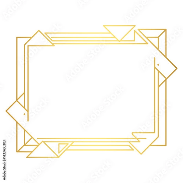 Obraz Modern minimalist golden origami bird frame in geometric linear style, ideal for upscale branding, luxury stationery, elegant packaging, wedding decor, and stylish digital or print design templates

