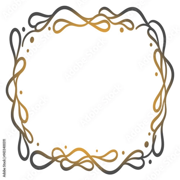 Obraz Stylish Abstract Gold Wavy Frame with Dotted Embellishments on Dark Blue Canvas Perfect for Invitations, Greeting Cards, Luxury Packaging, and Branding Design

