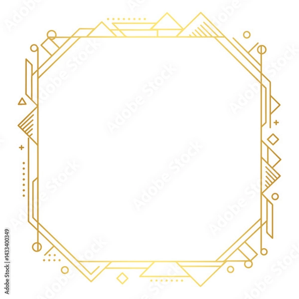 Obraz Stylish gold line art border with origami birds in a geometric composition, perfect for luxury event invitations, premium branding materials, modern art prints, and sophisticated editorial layouts


