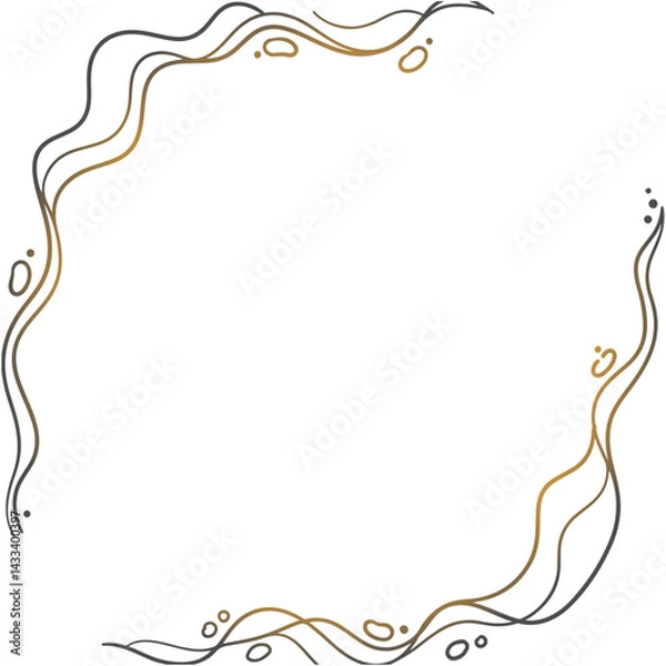 Obraz Modern Elegant Gold Line Frame with Abstract Wavy Swirls and Decorative Elements on Navy Blue Background for Luxury Branding, Events, and Graphic Design Projects

