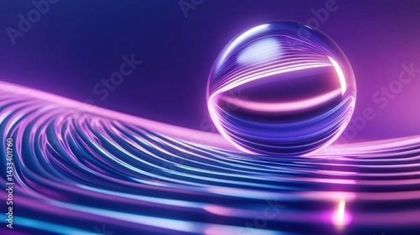 Fototapeta Glossy Orb Rests on a Vibrant Purple Wave