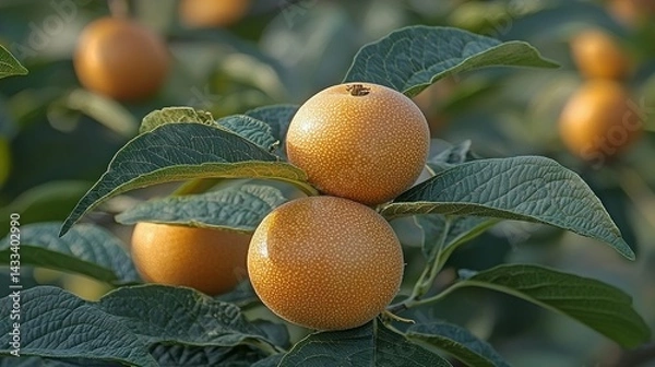 Fototapeta Close-up of Ripe Asian Pears on a Branch