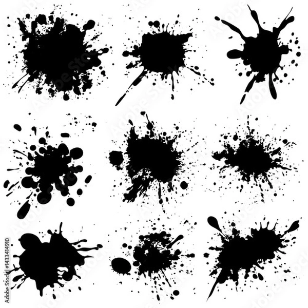 Fototapeta Various black ink splatters arranged in a grid pattern suitable for creative design