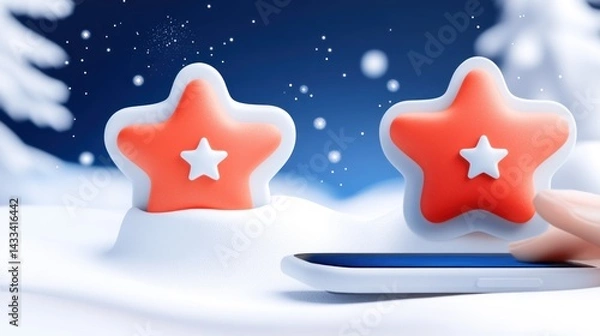 Fototapeta Winter Holiday Stars Appear On Mobile Phone Screen