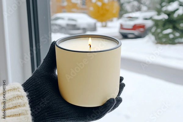 Fototapeta Lighting a candle at home for tranquility during a quiet evening