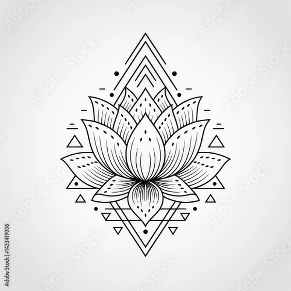 Obraz Geometric lotus flower design, outlined in black ink.