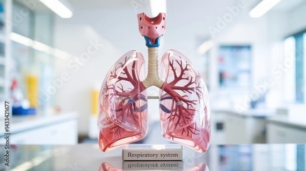 Fototapeta Transparent model of the human respiratory system in a laboratory setting.