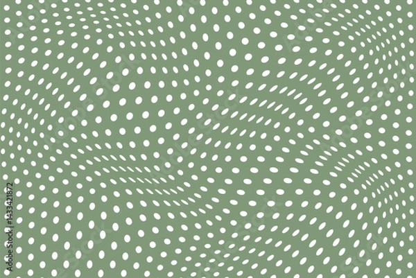 Obraz simple abstract white color small polka dot wavy distort pattern on ancient color background wavy dot grid optical illusion in sage green