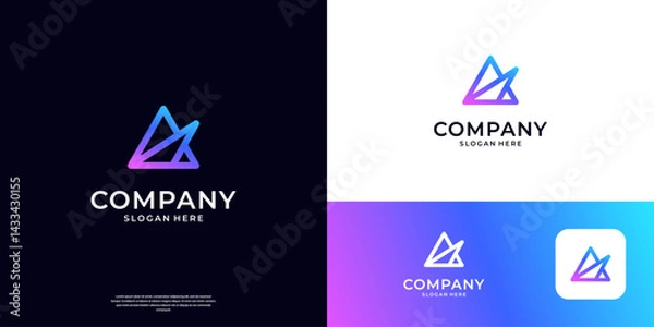 Fototapeta Abstract letter A tech logo design. Simple line with abstract triangle shape logo vector.