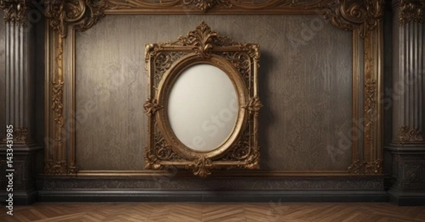 Fototapeta Intricate damask backdrop with assorted vintage frames ,  frames,  design,  photography