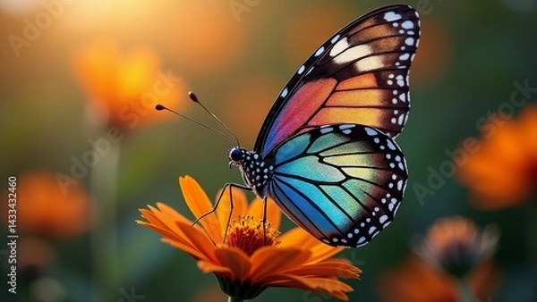 Fototapeta Colorful Butterfly Resting On Orange Flower