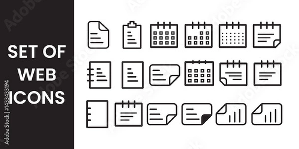 Obraz Minimal Line Icons – Calendar, Notes, Documents & Planner Set