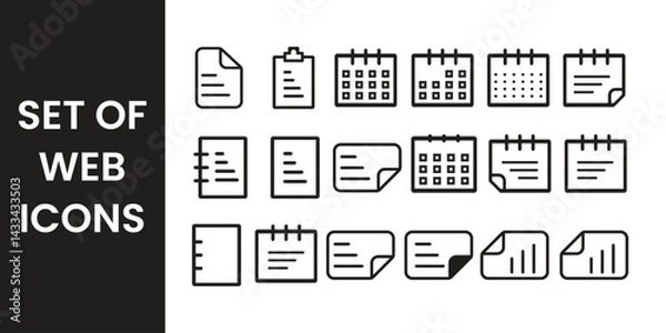 Obraz Minimal Line Icons – Calendar, Notes, Documents & Planner Set