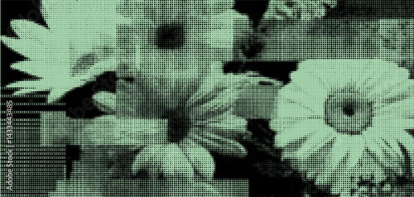 Obraz Halftone overlay texture showcasing floral patterns in a unique color palette for design and art projects