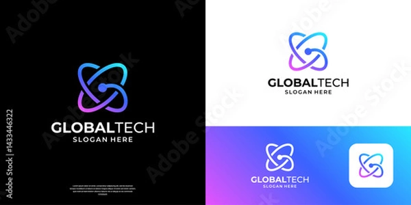 Fototapeta Abstract letter G tech logo design. Geometric initial G connection with symbol global globe logos.