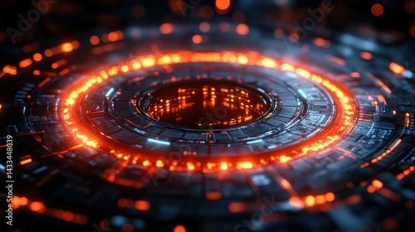 Obraz Futuristic glowing circular technology interface.
