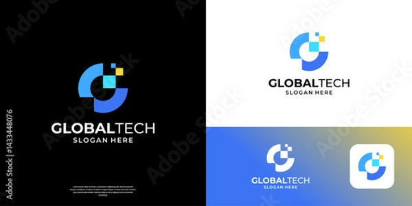 Fototapeta Abstract letter G logo design. Geometric shape initial G with pixel data symbol vector.