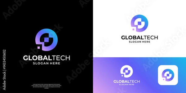 Fototapeta Letter O tech logo design template. Abstract data pixel symbol with circle shape. Usable for business and digital technology logos.