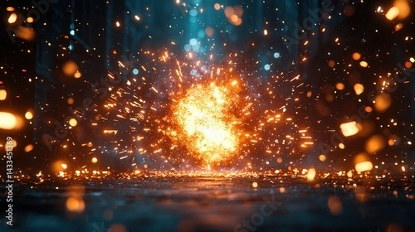 Fototapeta Fiery Explosion: A Spectacle of Sparks and Light