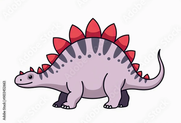 Fototapeta Pastel Purple Dinosaur Fun: A Minimalistic Flat Line Drawing of an Adorable Pink Stegosaurus, Featuring Textured Lavender Stripes and Thick Edges on a Clean White Background, Ideal for Kids.

