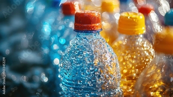 Fototapeta Refreshing Hydration: Close-up of Colorful Water Bottles