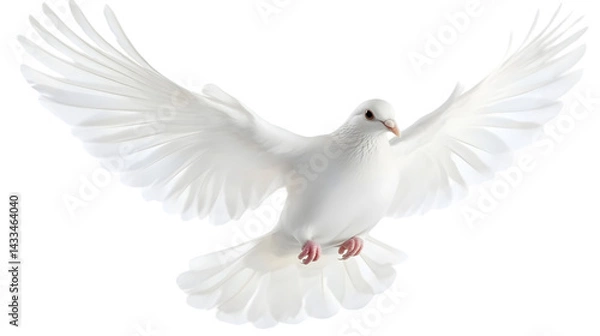 Obraz Photo of a White Dove in Flight with Spread Wings on Transparent Background